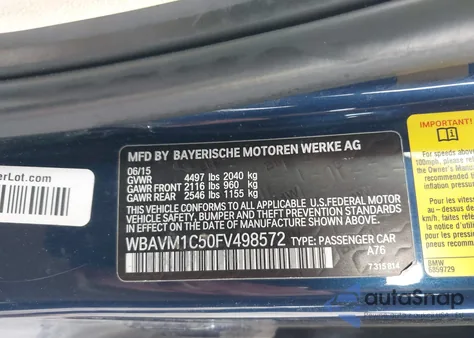 2015 BMW X1 Sdrive28I z USA, uszkodzony, nr VIN WBAVM1C50FV498572